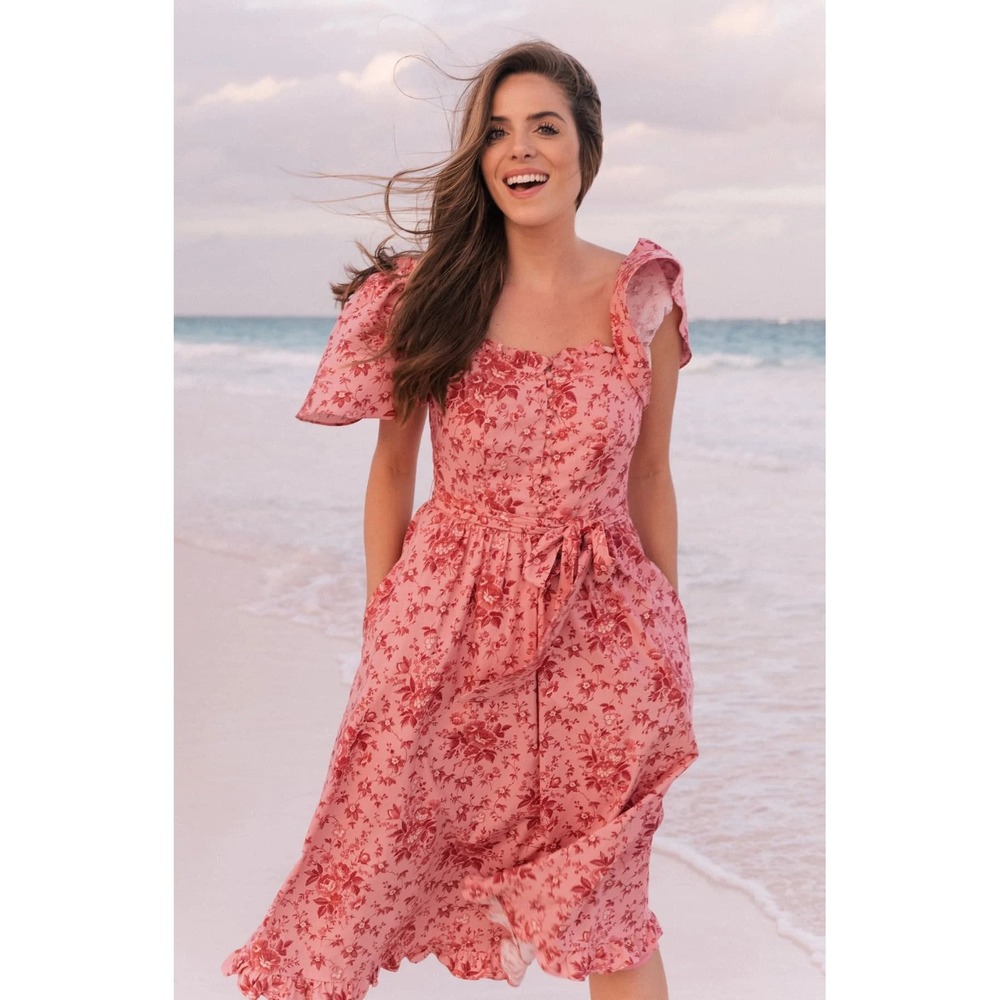 Gal Meets Glam Marianna Midi Dress Size 2 Pink Floral Toile Feminine Preppy